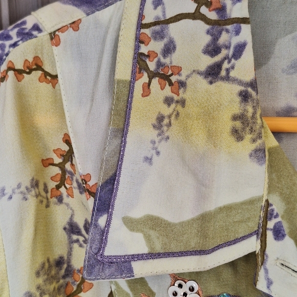 Key Lime Pie Blouse SzL Tencel/Cotton Lavender/Yellow Long Sleeves Button Front - Picture 8 of 13